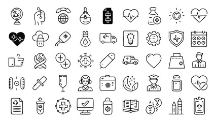 Public Health Icon Set &ndash; 45 Outline Vector Icons, Medical  Healthcare Line Art