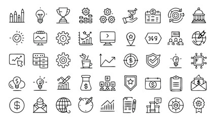 Strategy Icon Set – 45 Business Strategy Outline Icons , Line Art Vector Pack