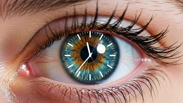 Time and Perception: An Eye Clock Showing the Passage of Time in Macro Detail