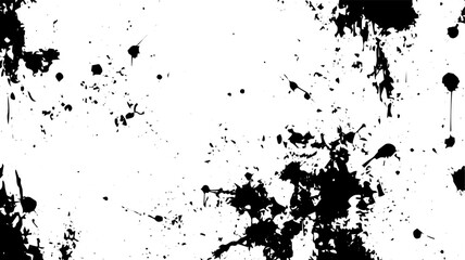 Grunge Ink Splatter Texture Background, Black Drips and Blotches on White Canvas
