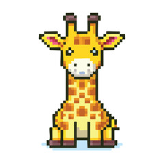 Minimal Flat Vector of a Cute Giraffe with Bold Black Outline and Happy Expression, No Gradients