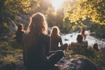 A digital detox retreat with mindfulness workshops and natural surroundings, Retreat scene, Wellness escape style