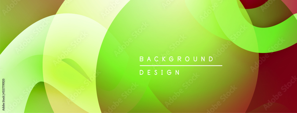 Poster Abstract vibrant background. Overlapping shapes create dynamic visual effect. Green, yellow, red hues dominate composition. Modern design element.