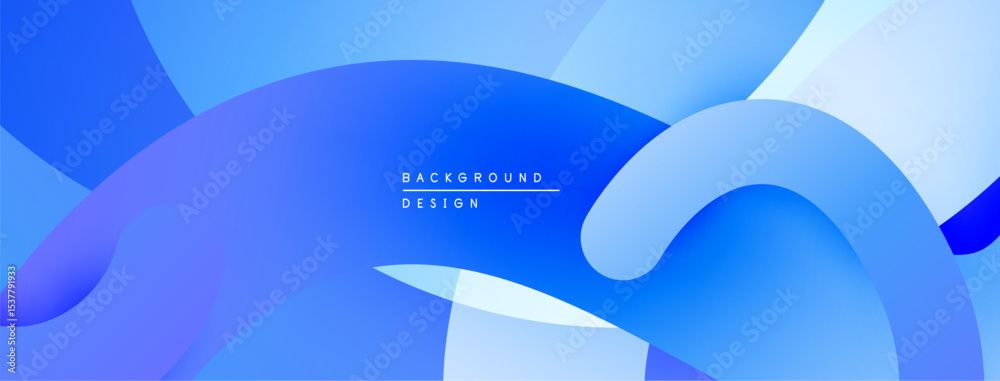 Poster Abstract blue background. Smooth shapes overlap, creating dynamic visual effect. Gradient shades offer depth, modern aesthetic.