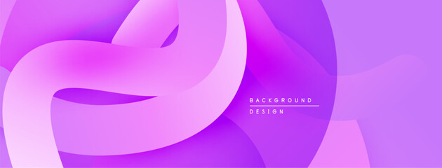 Abstract purple background features flowing ribbon shapes. Gradient hues create soft, dynamic visual effect. Minimalist design.