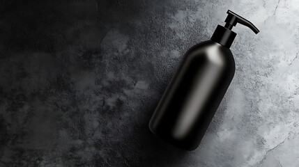 Bold black shampoo bottle mockup with sharp lighting and modern style