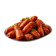 Glazed chicken wings on plate isolated on transparent background