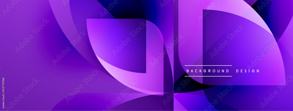 Poster Abstract purple design features flowing shapes, gradients. Modern banner with dynamic curves, vibrant color scheme.