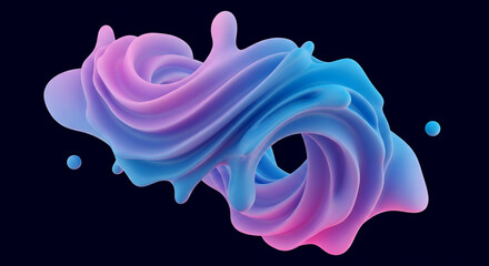 3D swirl abstract art piece in pink and blue with dark background