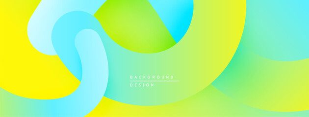 Abstract fluid shapes blend vibrant yellow, green, blue hues. Modern design creates dynamic visual experience. Smooth gradients offer soft aesthetic.