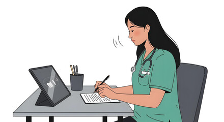 female doctor working on laptop