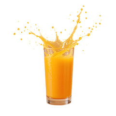 Orange juice splash in glass isolated on transparent background