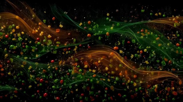 Abstract Spices and Herbs Swirling in Vibrant Colors