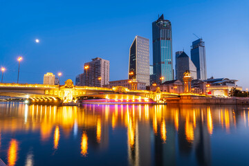 City view of Tianjin China at night