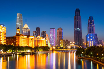 City view of Tianjin China at night