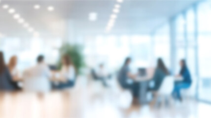 blurred office interior space with business people discussing brainstorming or relaxing background panoramic banner with copy space use us for background backdrop design graphics. Ai Generated Images