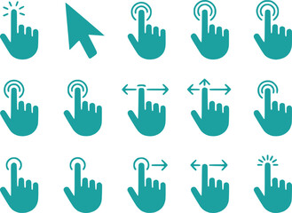 Fototapeta premium Touchscreen Gesture Icons Click Swipe Pinch Zoom Rotate Vector Set