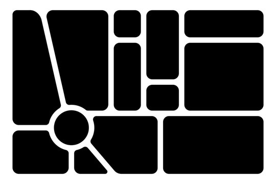 Abstract bento grid layout with geometric shapes. Y2K style background for UI, collage, web design. Modern, minimalist, high contrast shape composition for creative digital projects.