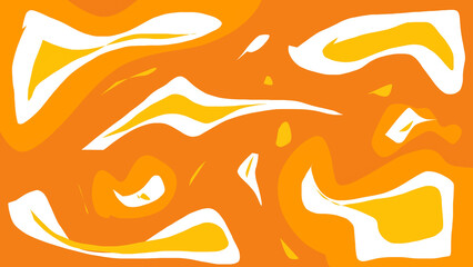 Abstract wavy background with bold orange and yellow fluid shapes on white. Vibrant modern pattern with organic curves. Ideal for art prints, textiles, or web design.