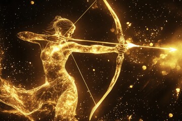 Sagittarius Zodiac Sign Constellation in Glowing Golden Light