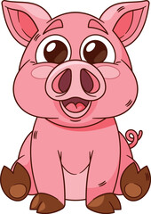 Cute pig farm animal vector illustration