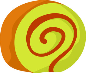 Swirled Pastry Slice: Orange Edge, Green Filling, and Brown Spiral.