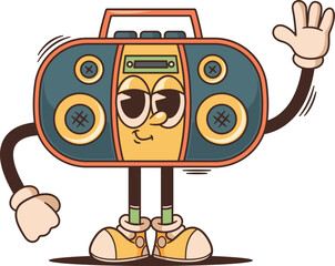 Boombox tape recorder retro character