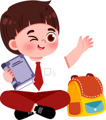 Winking Student with Book & Backpack: Cheerful Cartoon Illustration.
