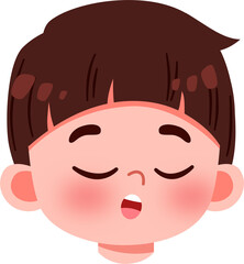 Cartoon boy head, eyes closed, mouth slightly open, illustration.