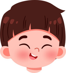 Smiling Boy's Face: Happy Expression, Rosy Cheeks, Cartoon Style, Brown Hair.