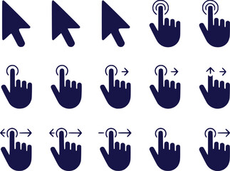 Touchscreen Gesture Icons  Click Swipe Pinch Zoom Rotate Vector Set