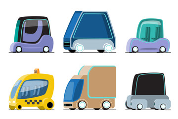 Futuristic car . Future sci-fi high technology vehicles cartoon illustration . Flat design . Isolate on white background . Set 3 of 3 . Vector .