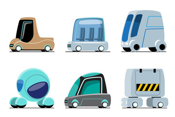 Futuristic car . Future sci-fi high technology vehicles cartoon illustration . Flat design . Isolate on white background . Set 2 of 3 . Vector .