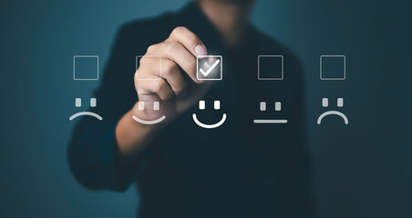 Businesspeople rate their satisfaction and praise the products and excellent service, customer care...