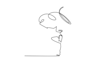 Self drawing animation of single line draw young beautiful sportive girl, female rhythmic gymnast training with ribbon. Action, motion, sport, competition. Continuous line draw. Full length animated