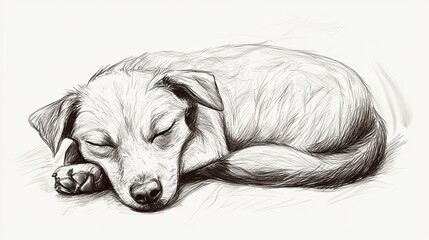Sleeping dog sketch, light-toned, detailed