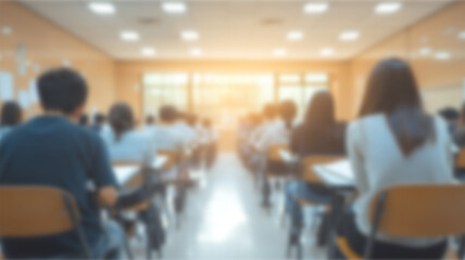 Blur back view abstract background of examination room with undergraduate students inside. Ai Generated Images