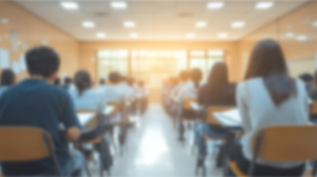 Blur back view abstract background of examination room with undergraduate students inside. Ai Generated Images