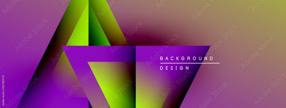 Aufkleber Abstract geometric shapes, vibrant purple, green hues blend. Modern design elements create dynamic visual impact. Background features text overlay.