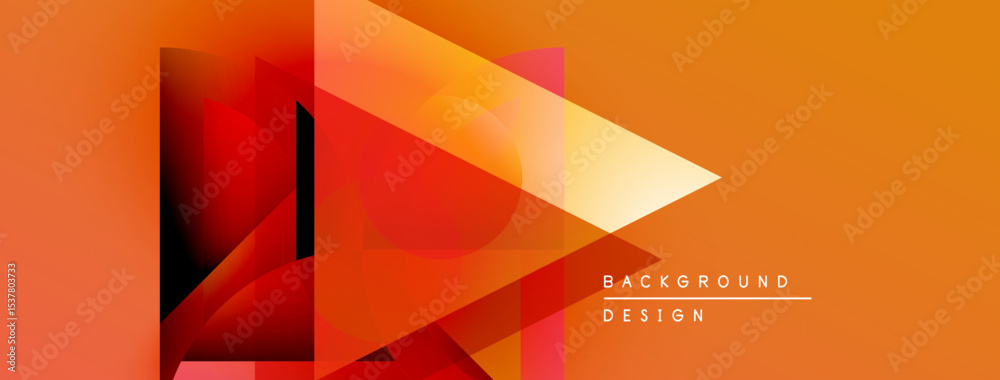 Poster Abstract geometric shapes overlap, creating vibrant orange gradient background. Modern design elements suggest dynamic composition.