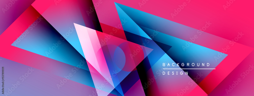 Poster abstract geometric shapes, vibrant colors blend. pink, blue, purple gradients create dynamic visual 