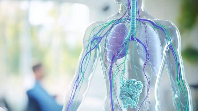 A doctor explaining lymphatic health to a patient in a calm, modern office. Featuring clarity and wellness