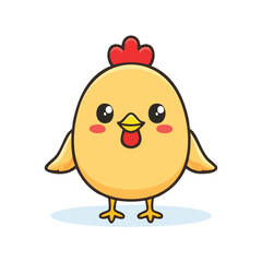 Minimal Flat Vector Cute Chicken with Bold Black Outline and Happy Expression Without Gradients
