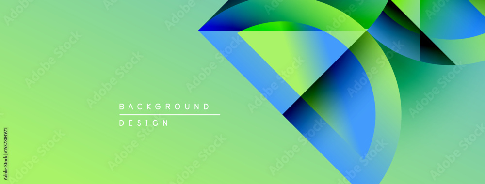 Poster abstract gradients form dynamic shapes. green dominates, blending into blue hues. modern design sugg