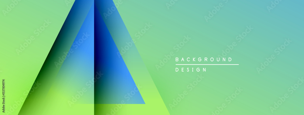 Poster Abstract geometric design. Gradient triangles overlap green backdrop. Minimalist style, modern aesthetic, text reads background design.