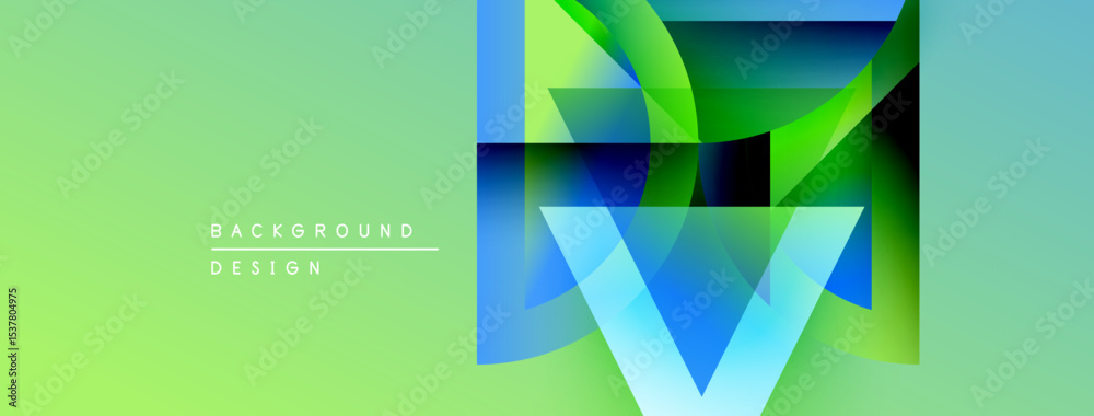 Poster Abstract geometric shapes overlap, creating vibrant gradient effect. Light green background complements design elements. Modern, stylish visual.