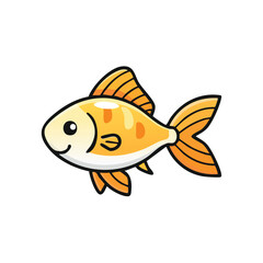 Minimal Flat Vector Cute Goldfish with Bold Black Outline and Happy Expression No Gradients
