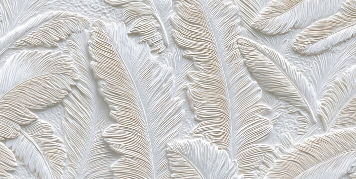 Elegant white embossed feather pattern texture background