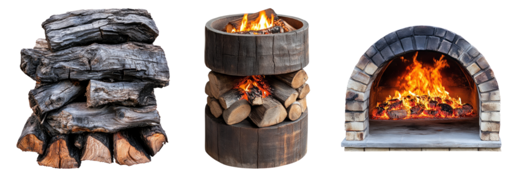 Firewood Stacking, Burning Logs, and Traditional Oven Flames
