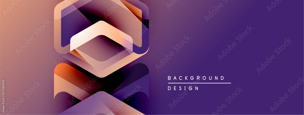 Poster abstract geometric layers create vibrant purple, orange gradient. modern design element for backgrou